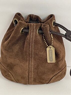 Vintage Coach Suede Drawstring Wristlet with Gold Hang Tag. Retired Style